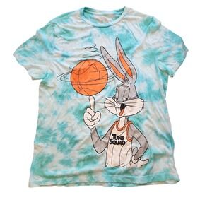 Space Jam A New Legacy Bugs Bunny Tie Dye Graphic T-Shirt XL Teal White